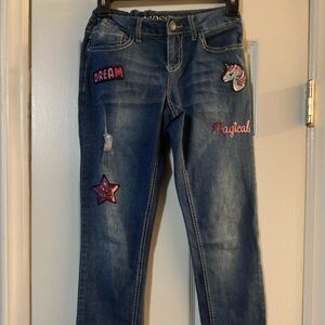 Vigoss Girls Blue Jeans with Unicorn and Star Embroidery Size 12